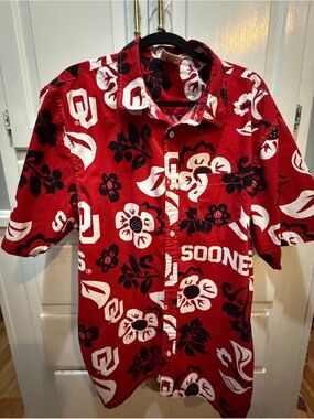 Men's Oklahoma Sooners  Floral Shirt Button Up Beach Shirt Wes And Willy XXL